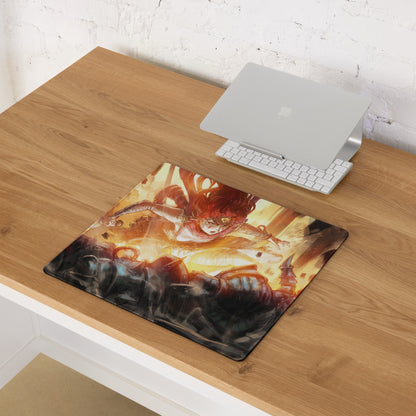 Gamer Mouse Pad Fiery Orange Red Esports Desk Digital Painting Dynamic Anime Style