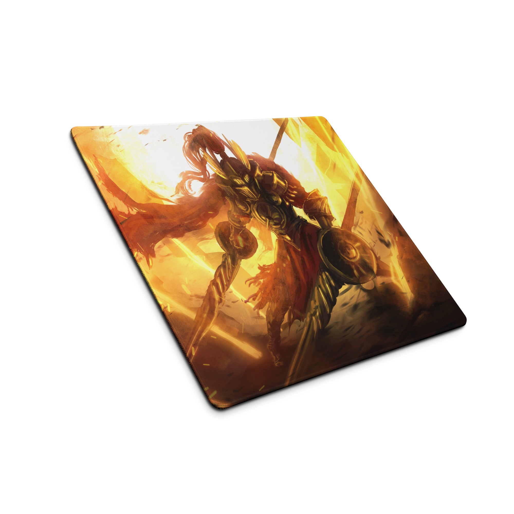 Orange Fire Warrior Gaming Mouse Pad For Large Gaming Desk Fiery Battle Art Style