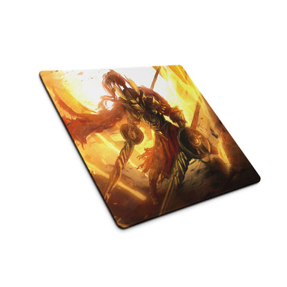Orange Fire Warrior Gaming Mouse Pad For Large Gaming Desk Fiery Battle Art Style