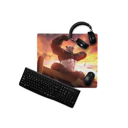 Giant Monster Battle Mouse Pad Orange Purple Sunset For Gaming Desk Setup Epic Cinematic Digital Art