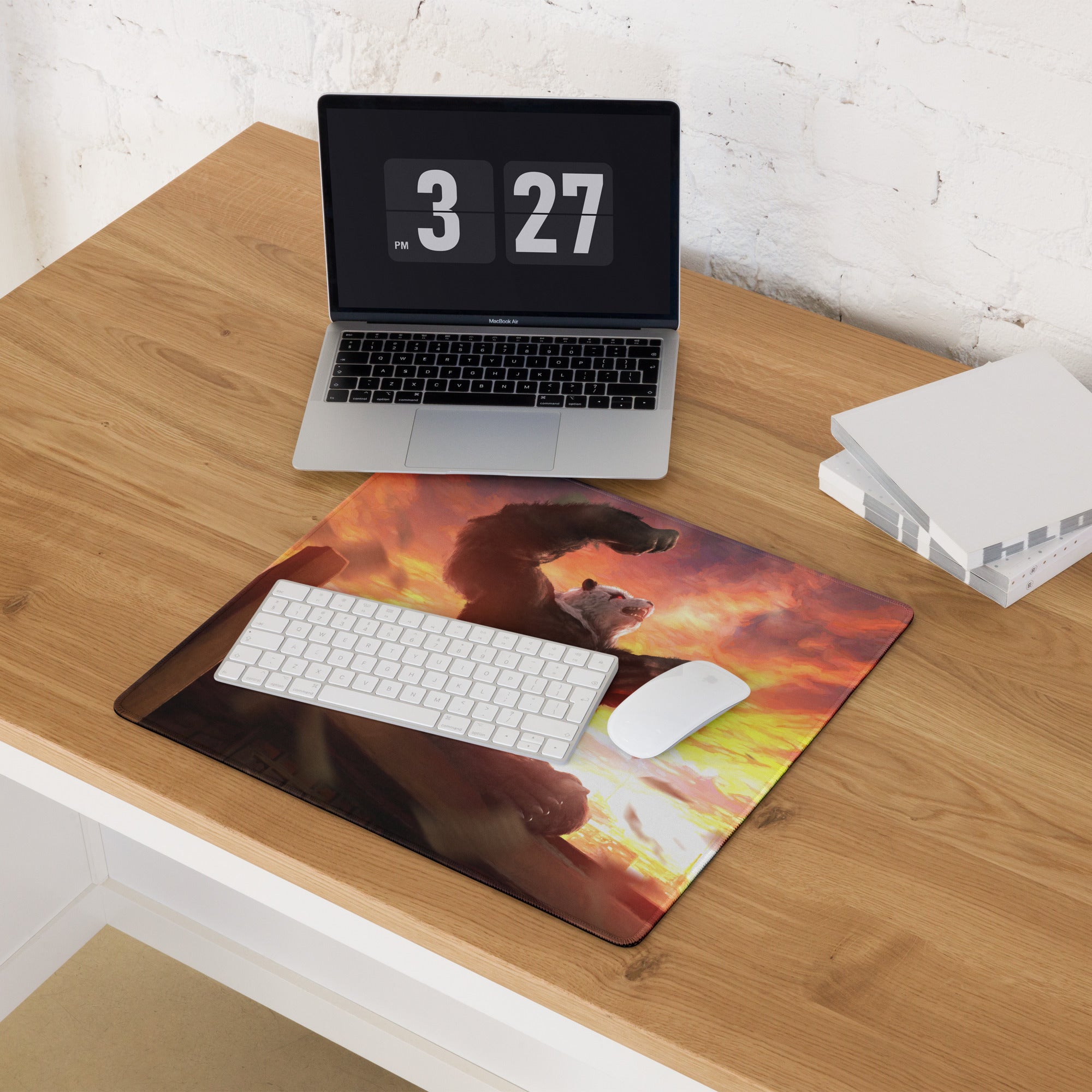 Giant Monster Battle Mouse Pad Orange Purple Sunset For Gaming Desk Setup Epic Cinematic Digital Art