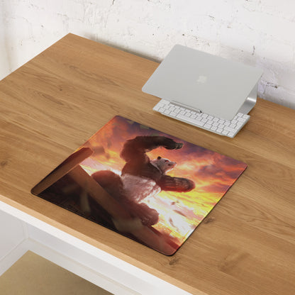 Giant Monster Battle Mouse Pad Orange Purple Sunset For Gaming Desk Setup Epic Cinematic Digital Art
