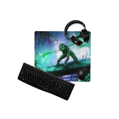 Gaming Mouse Pad Blue Teal Neon Cyberpunk Desk Setup For Gamers Vibrant SciFi Digital Art