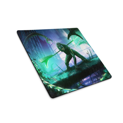Gaming Mouse Pad Blue Teal Neon Cyberpunk Desk Setup For Gamers Vibrant SciFi Digital Art