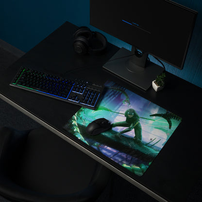 Gaming Mouse Pad Blue Teal Neon Cyberpunk Desk Setup For Gamers Vibrant SciFi Digital Art