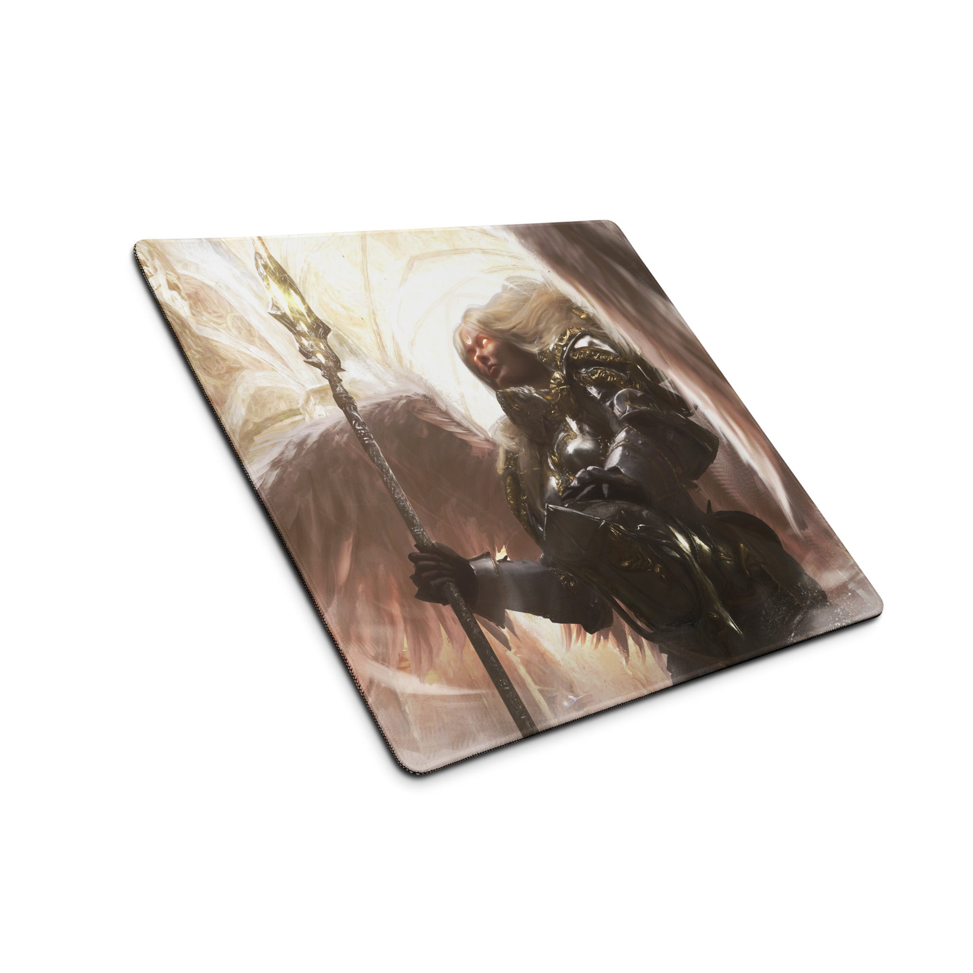 Gaming Mouse Pad Black And Gold Large Desk Mat For Gaming Setup Non Slip Edge Stitched Fantasy Warrior Artwork Digital