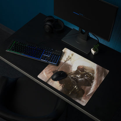 Gaming Mouse Pad Black And Gold Large Desk Mat For Gaming Setup Non Slip Edge Stitched Fantasy Warrior Artwork Digital