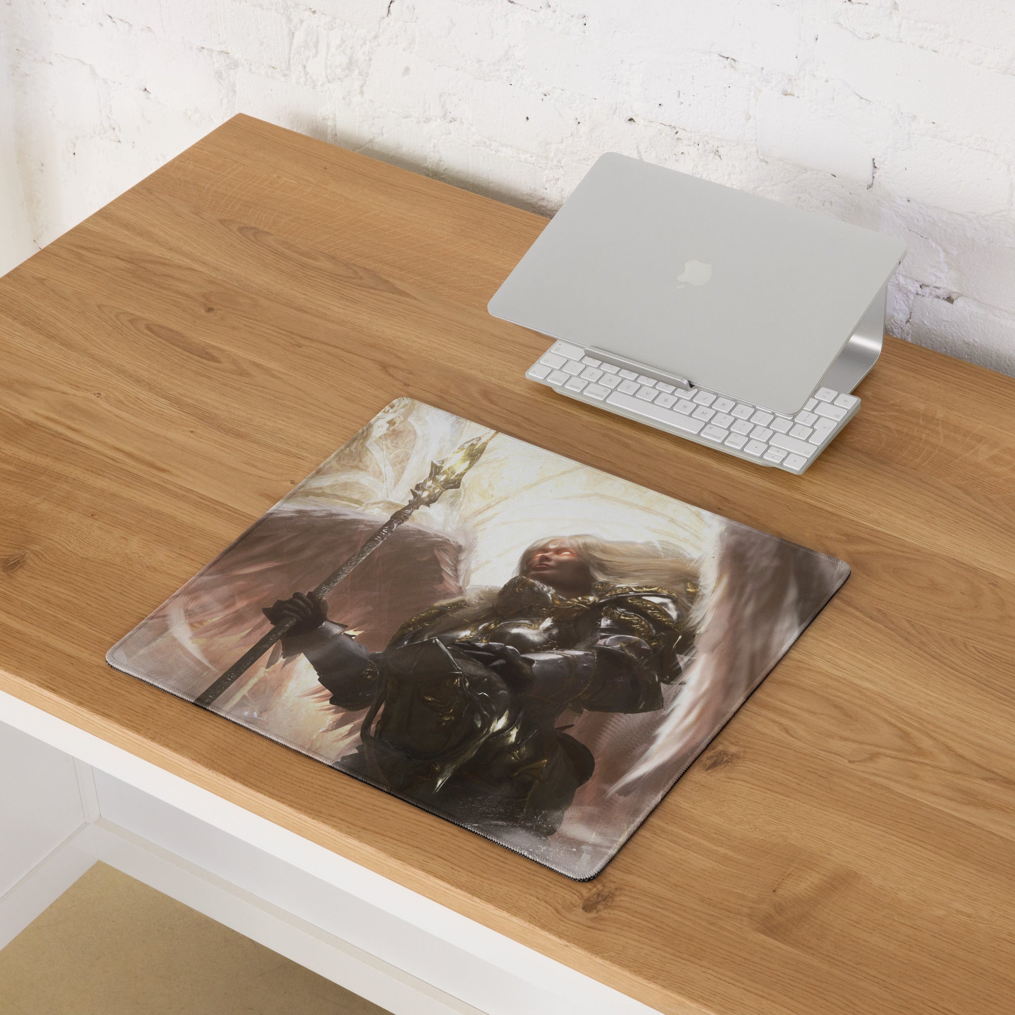 Gaming Mouse Pad Black And Gold Large Desk Mat For Gaming Setup Non Slip Edge Stitched Fantasy Warrior Artwork Digital