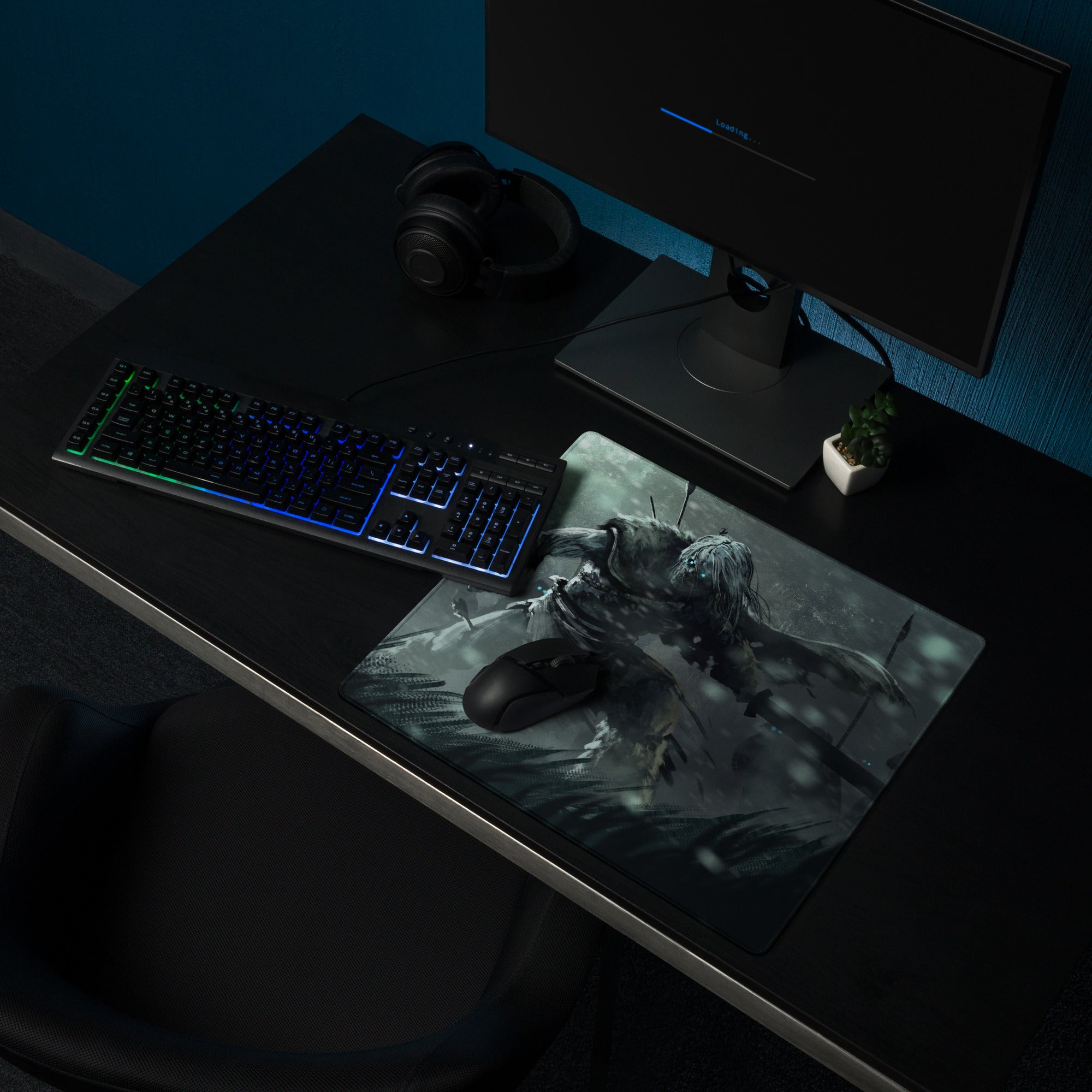 Gaming Mouse Pad Large Non Slip Dark Gray Teal Monster Artwork For Desktop Setup Digital Art