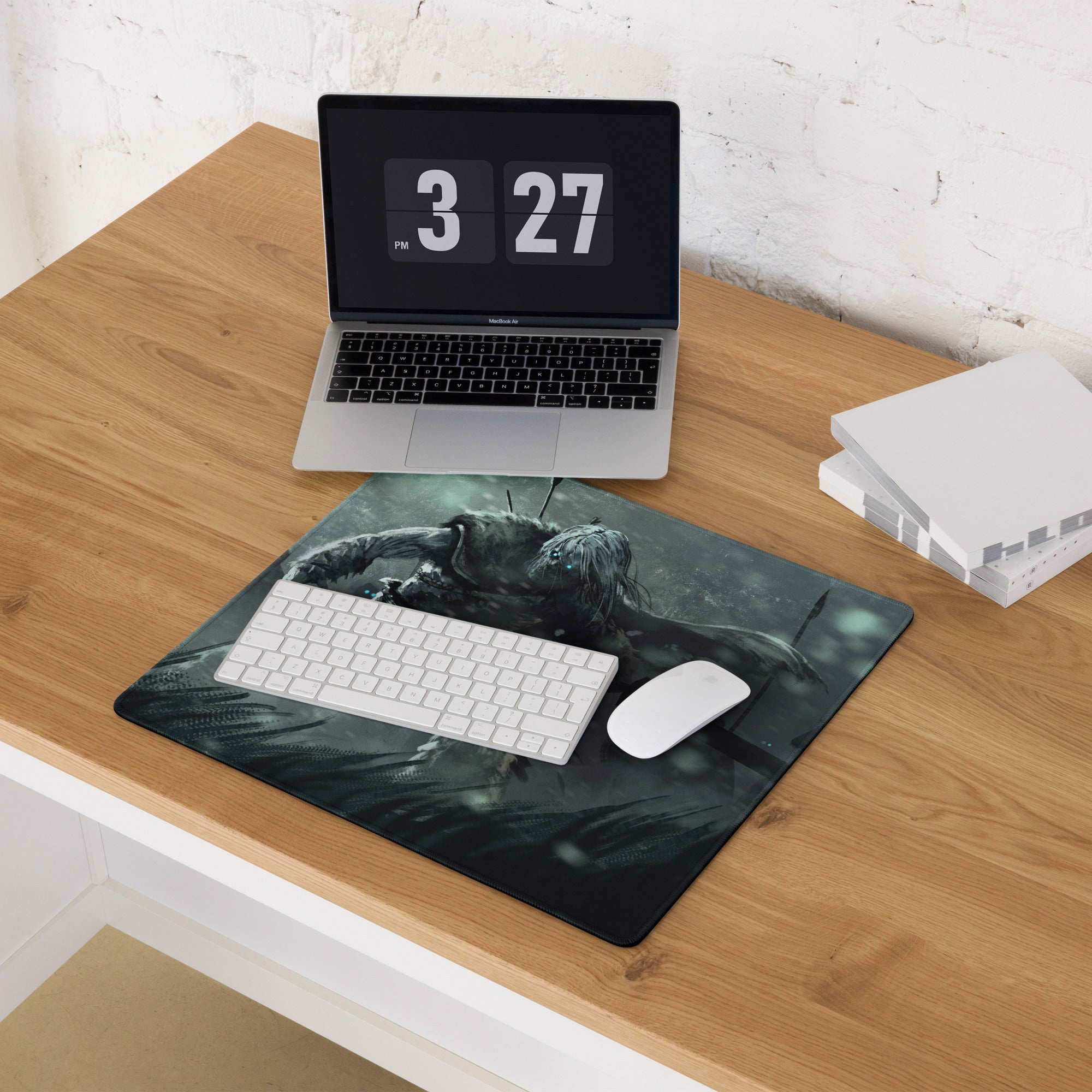 Gaming Mouse Pad Large Non Slip Dark Gray Teal Monster Artwork For Desktop Setup Digital Art