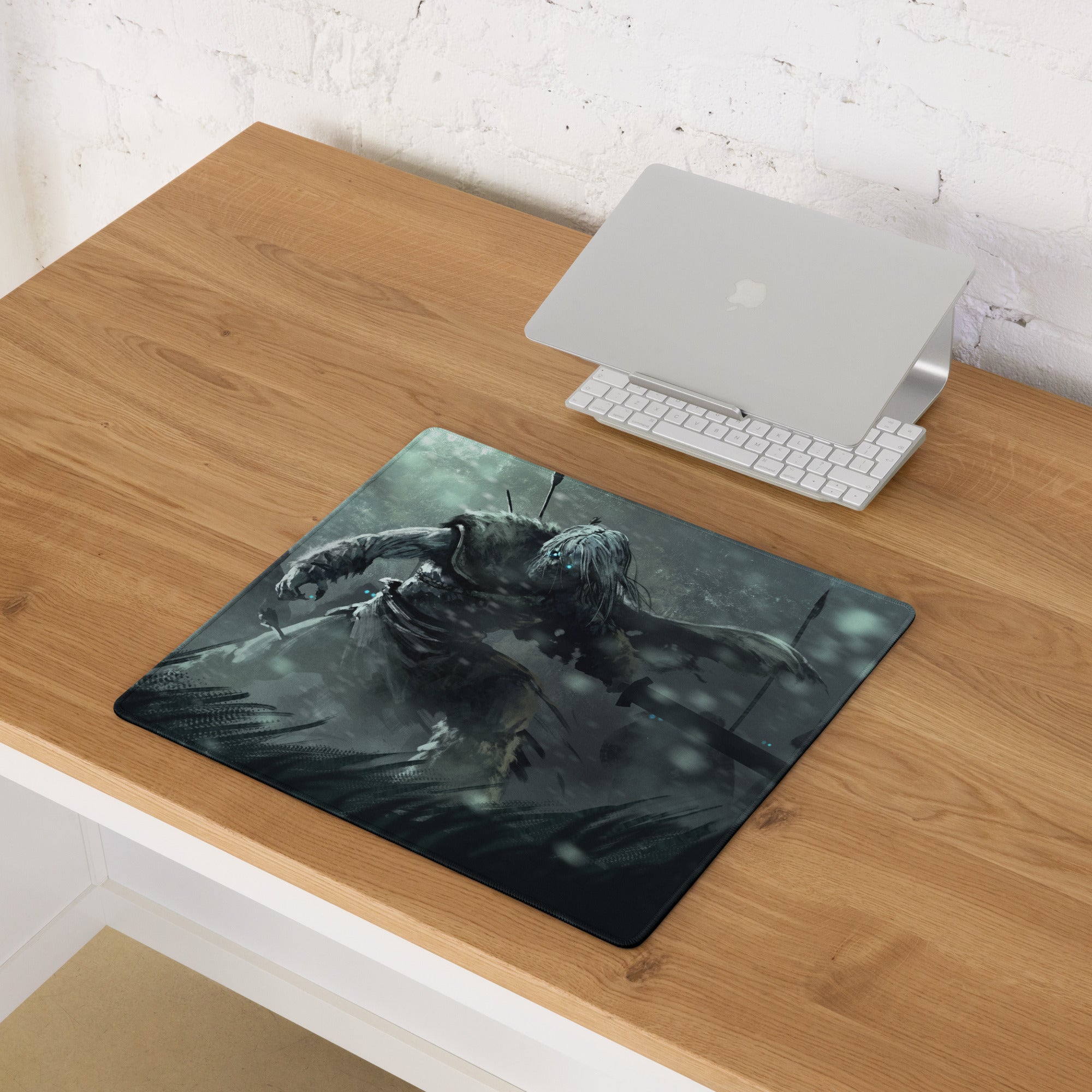 Gaming Mouse Pad Large Non Slip Dark Gray Teal Monster Artwork For Desktop Setup Digital Art