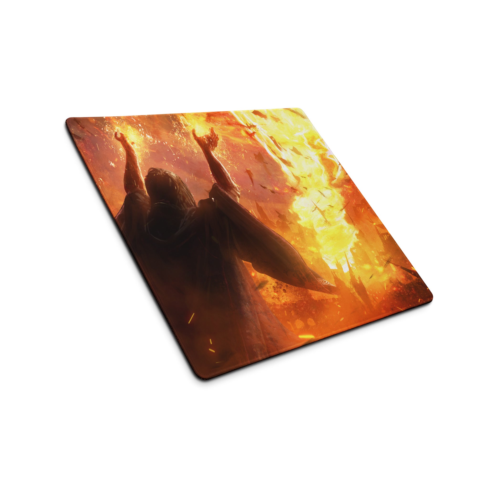 Gamer Mouse Pad Fiery Orange Black Large Desk Mat For Gaming Setup Epic Mood Digital Art Print