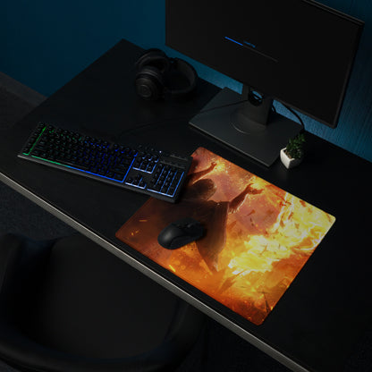 Gamer Mouse Pad Fiery Orange Black Large Desk Mat For Gaming Setup Epic Mood Digital Art Print
