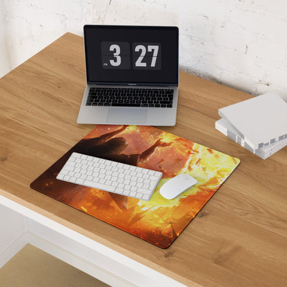 Gamer Mouse Pad Fiery Orange Black Large Desk Mat For Gaming Setup Epic Mood Digital Art Print