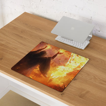 Gamer Mouse Pad Fiery Orange Black Large Desk Mat For Gaming Setup Epic Mood Digital Art Print