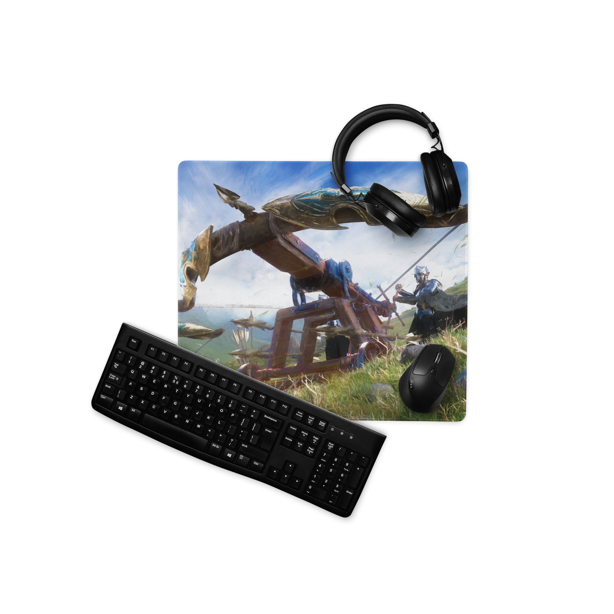 Gaming Mouse Pad Blue Large Non Slip Desk Mat For PC Gaming Setups Fantasy Battle Art