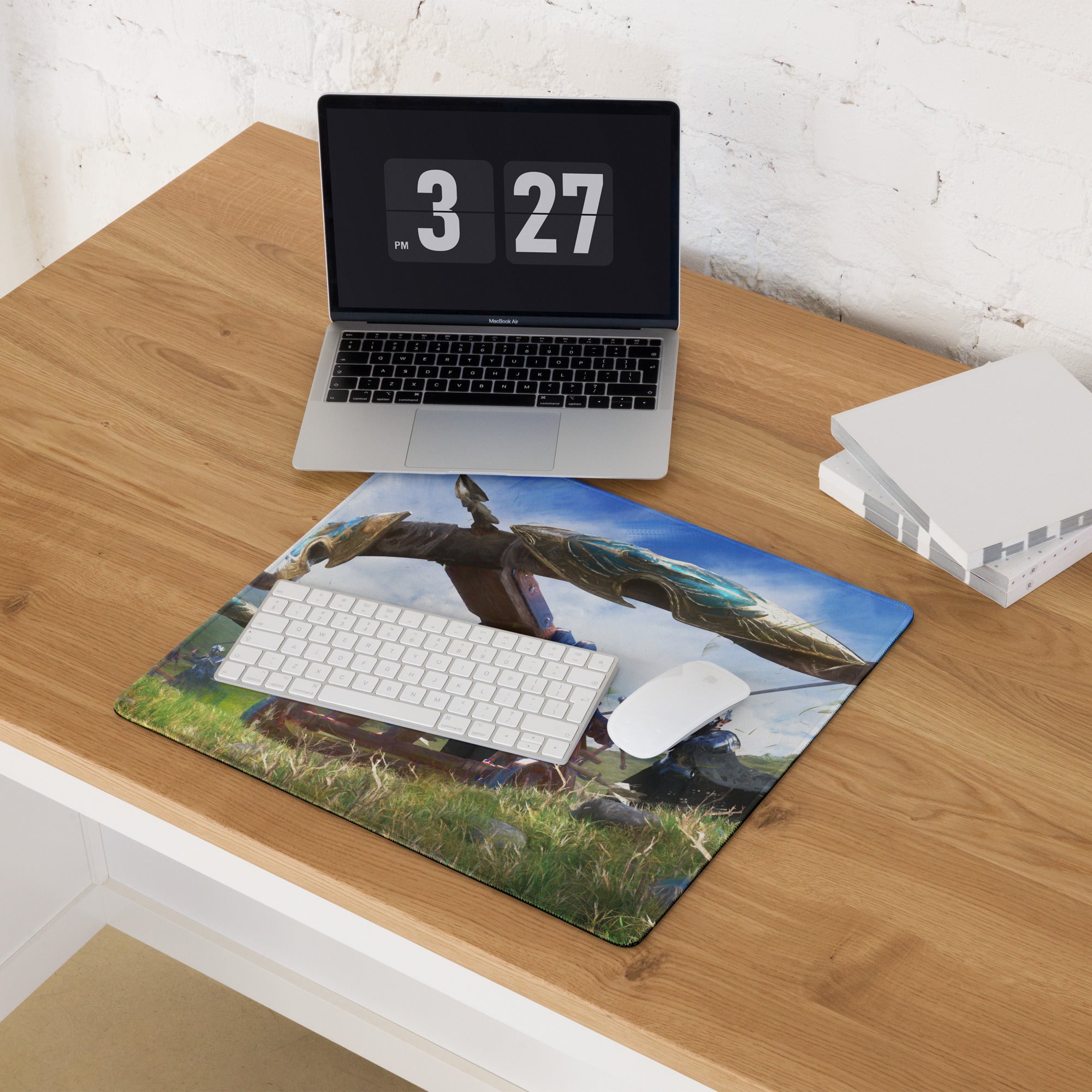 Gaming Mouse Pad Blue Large Non Slip Desk Mat For PC Gaming Setups Fantasy Battle Art