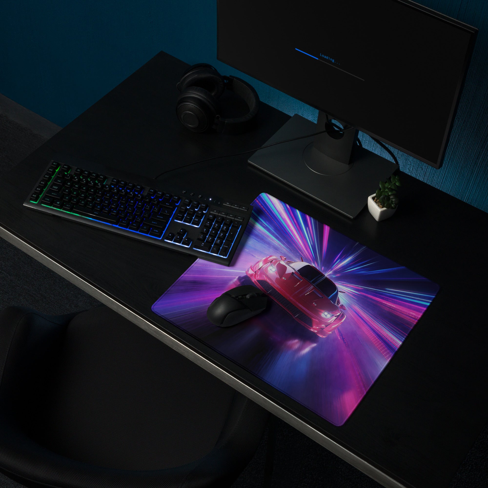 Gaming Mouse Pad Large Neon Blue Purple For Gaming Setup Cyberpunk Energetic Neon Mood Esports Pad Digital Artwork