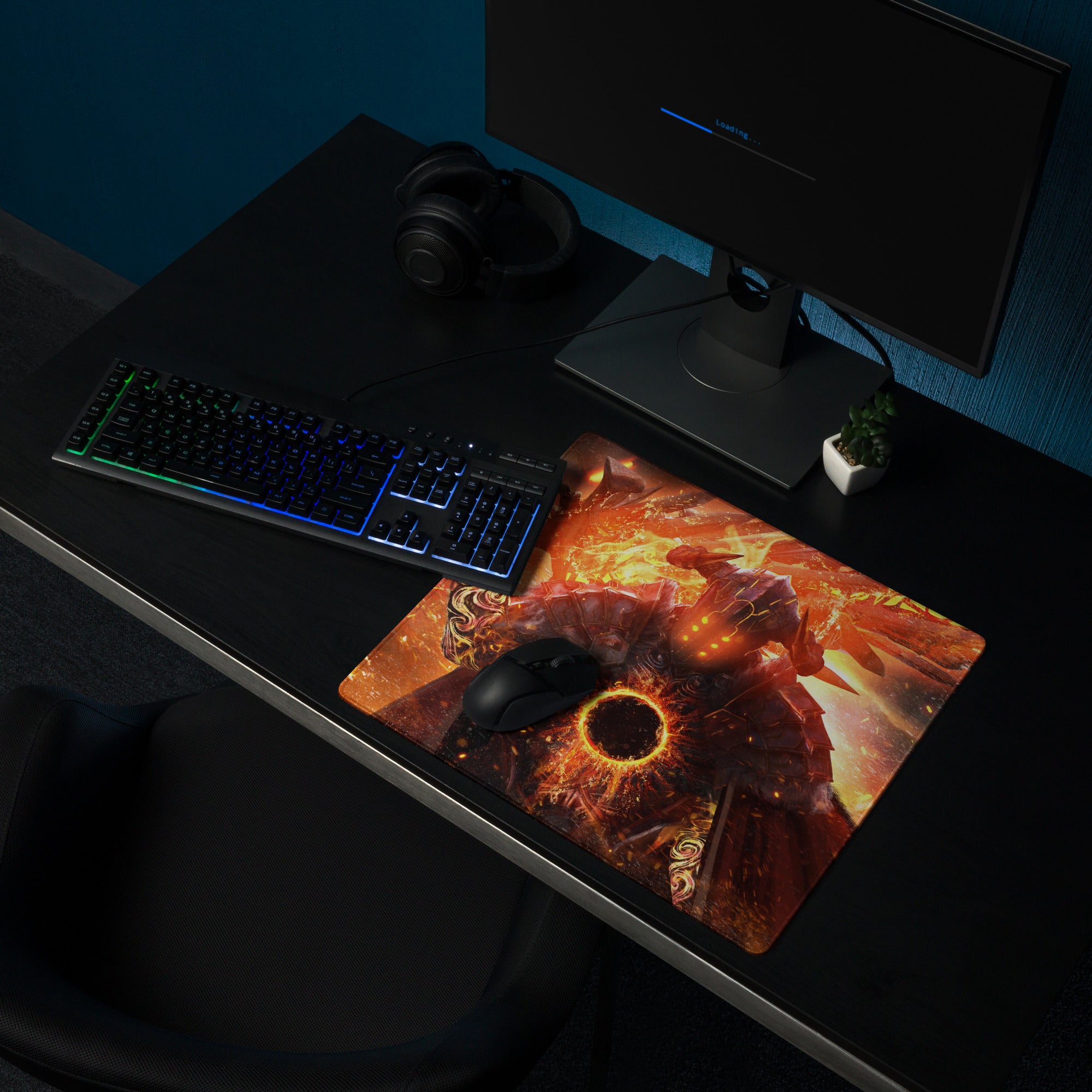 Gaming Mouse Pad Large Fire Orange Black Lava Battle Scene For Gaming Setup With Non Slip Base Fantasy Digital Art