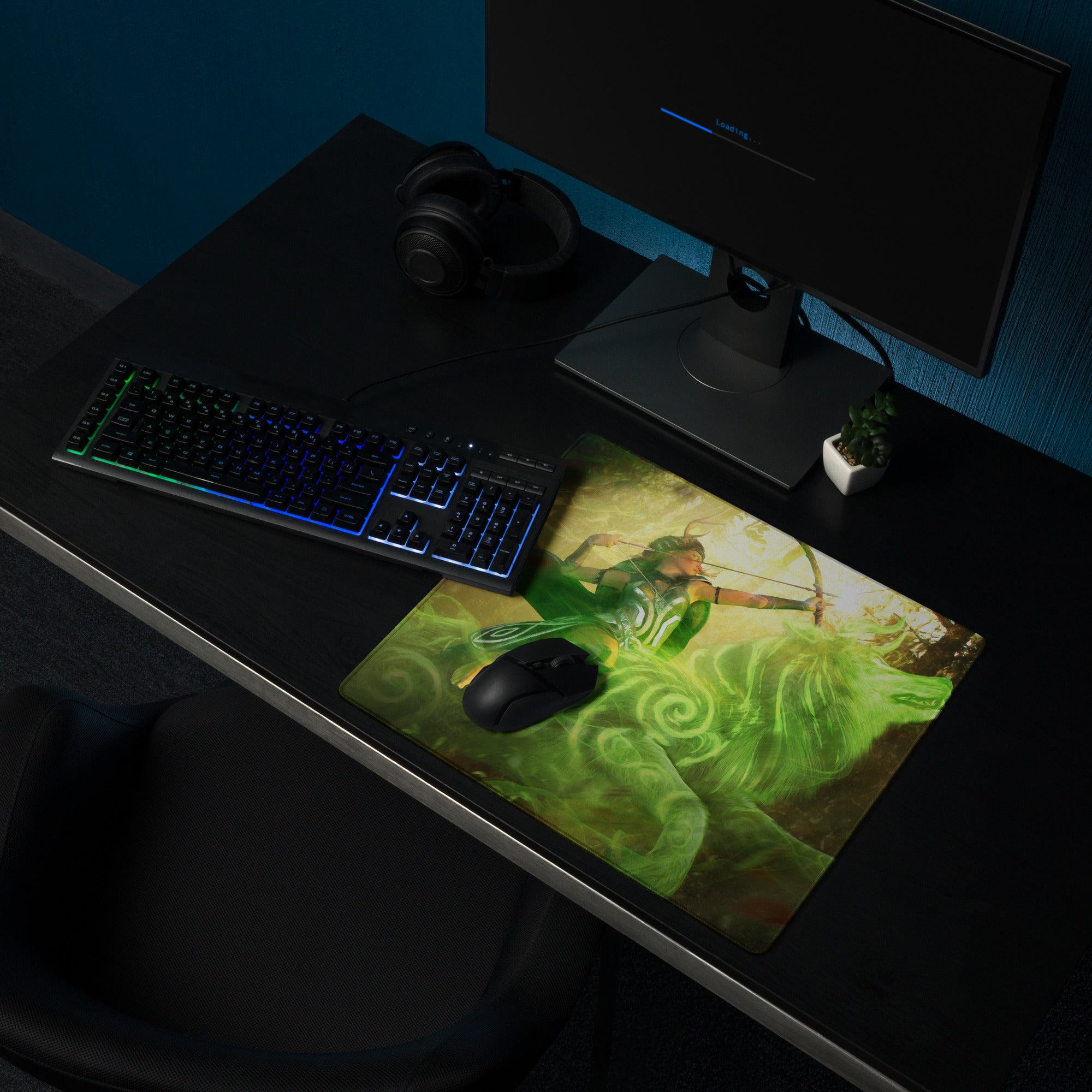 Gaming Mouse Pad Neon Green Arcane Swirl Large Non Slip Desk Mat For PC Setup Fantasy Art Style Desk Accessory
