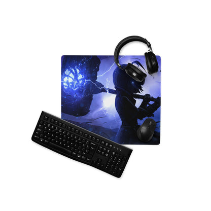 Gaming Mouse Pad Blue Purple Neon Lightning Desk Mat For Gaming Setup Modern Cyberpunk Dynamic Digital Art
