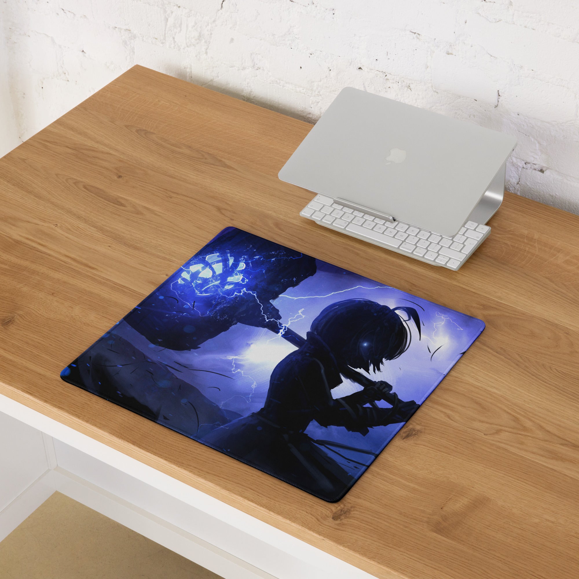 Gaming Mouse Pad Blue Purple Neon Lightning Desk Mat For Gaming Setup Modern Cyberpunk Dynamic Digital Art