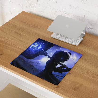 Gaming Mouse Pad Blue Purple Neon Lightning Desk Mat For Gaming Setup Modern Cyberpunk Dynamic Digital Art