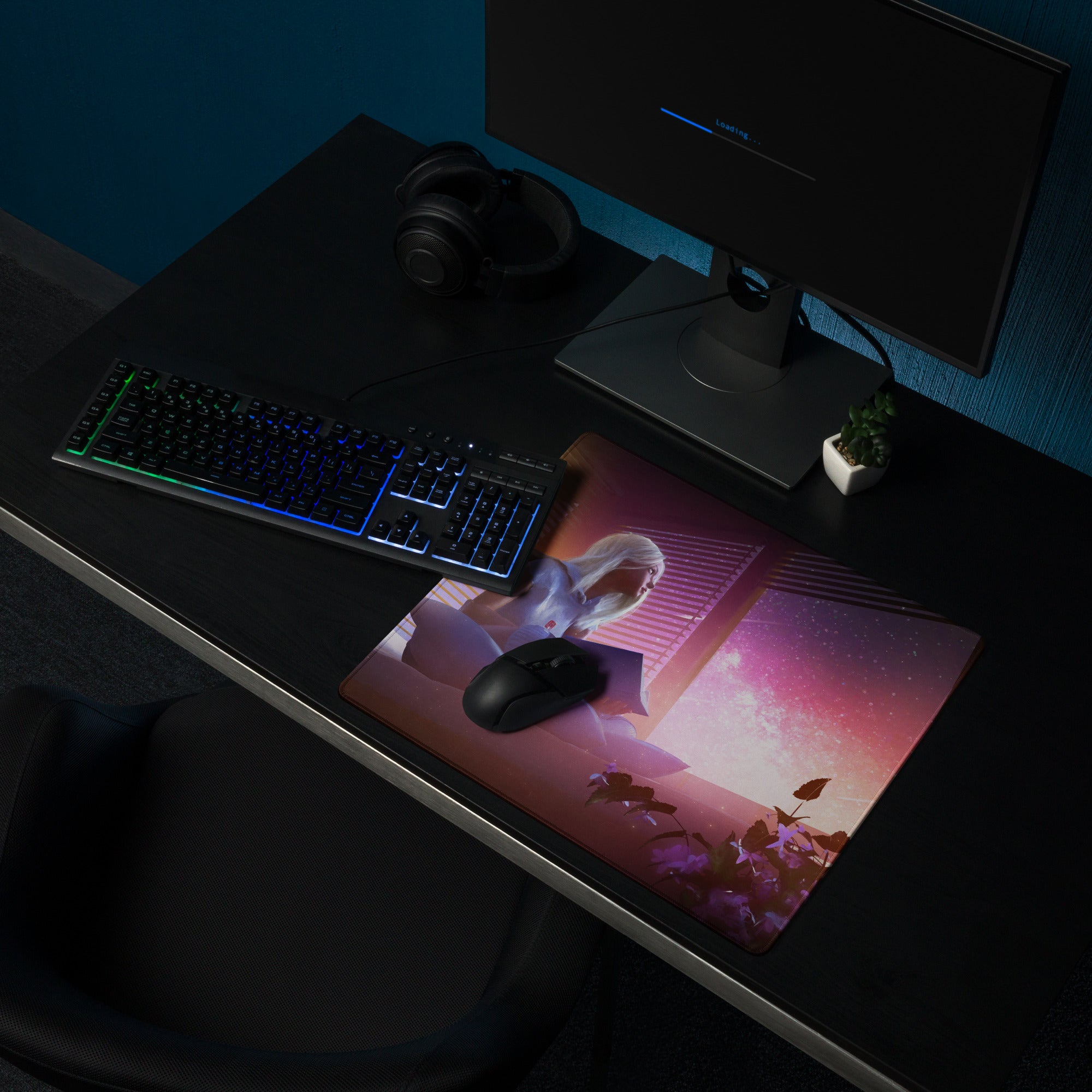 Gaming Mouse Pad Purple Pink Neon For Desktop Setup Large Non Slip Cyberpunk Style Vivid Mood Esports Decor