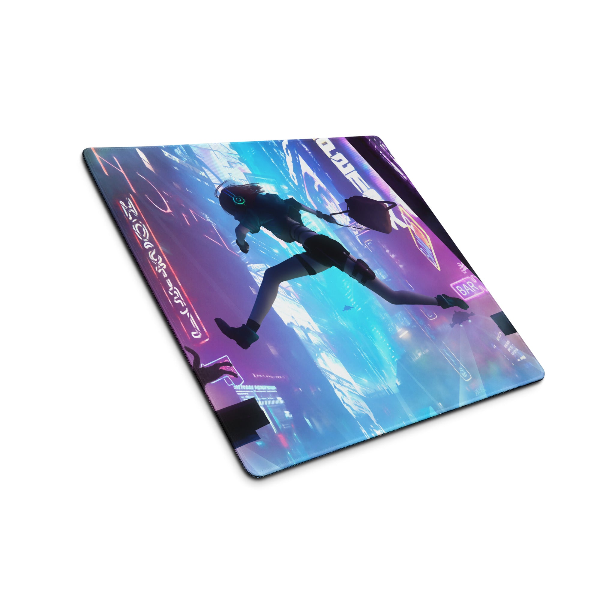 Gaming Mouse Pad Blue Purple Neon Cyberpunk for Gaming Desk Large Anti Slip Edge Stitched Digital Art