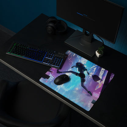 Gaming Mouse Pad Blue Purple Neon Cyberpunk for Gaming Desk Large Anti Slip Edge Stitched Digital Art