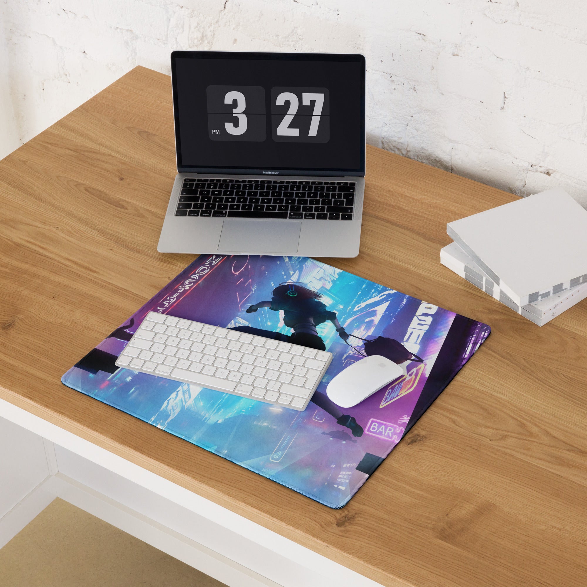 Gaming Mouse Pad Blue Purple Neon Cyberpunk for Gaming Desk Large Anti Slip Edge Stitched Digital Art