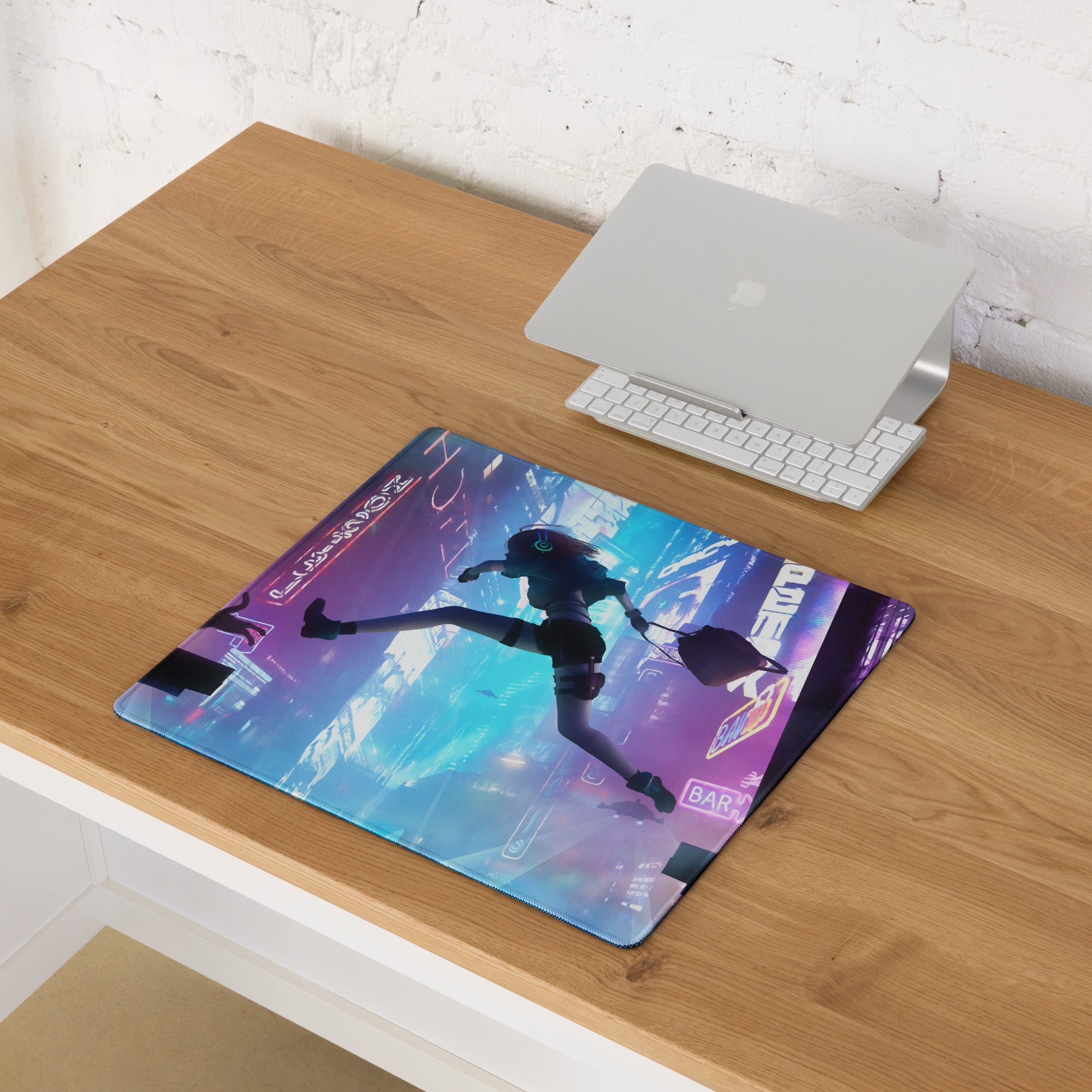 Gaming Mouse Pad Blue Purple Neon Cyberpunk for Gaming Desk Large Anti Slip Edge Stitched Digital Art