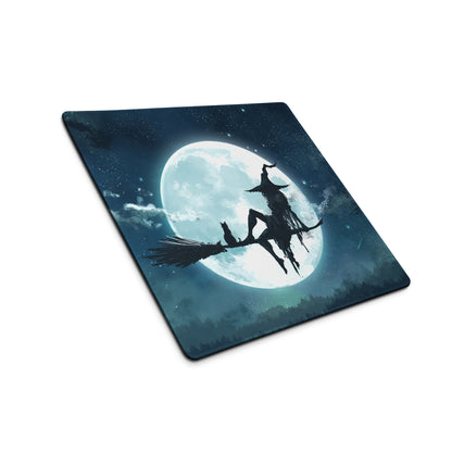 Moonlit Navy Blue Gaming Mouse Pad For Desk Setup With Epic Night Sky Fantasy Silhouette Artwork