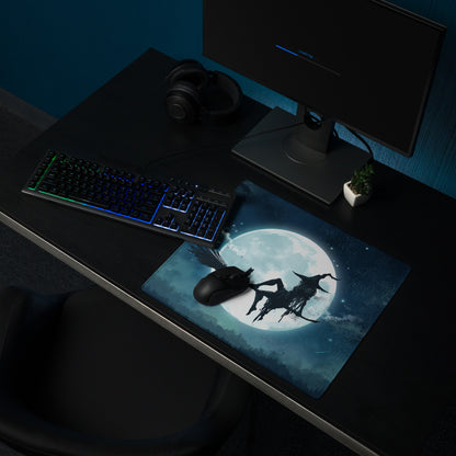 Moonlit Navy Blue Gaming Mouse Pad For Desk Setup With Epic Night Sky Fantasy Silhouette Artwork