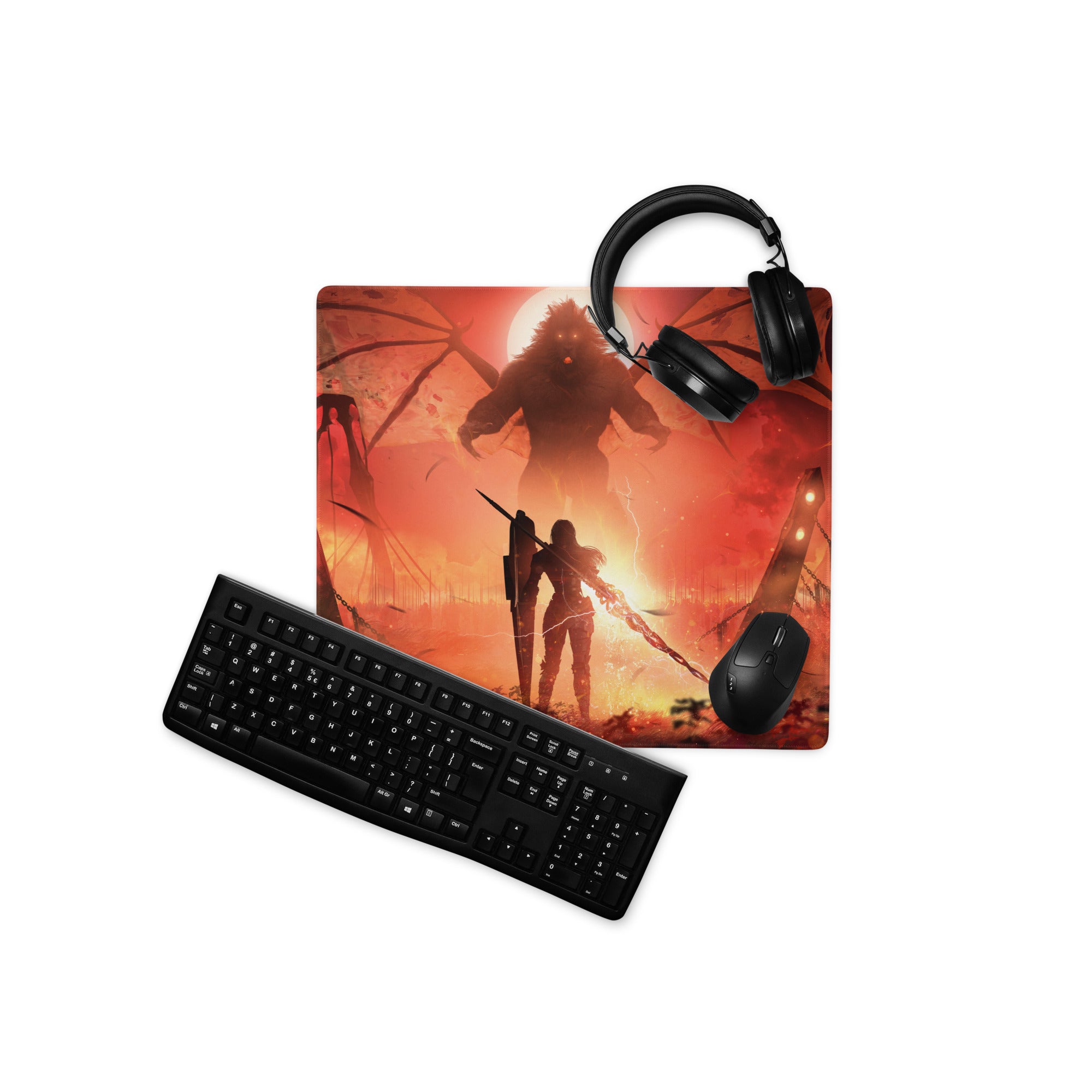 Gaming Mouse Pad Red Orange Fiery Battle Scene for Gaming Desk Setup Digital Art