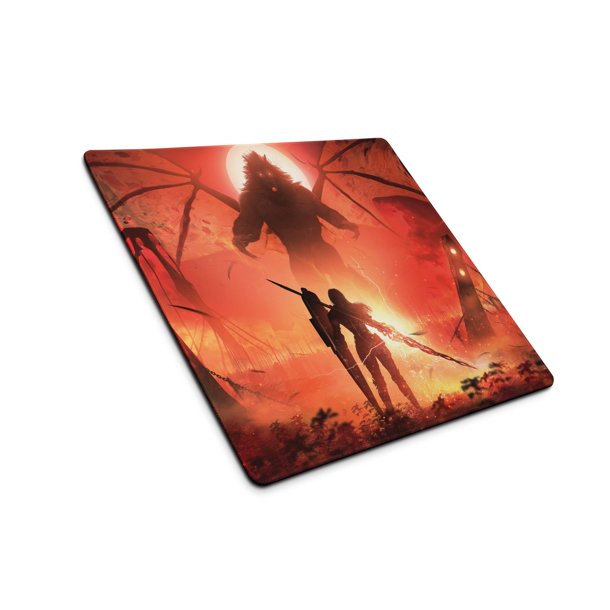 Gaming Mouse Pad Red Orange Fiery Battle Scene for Gaming Desk Setup Digital Art