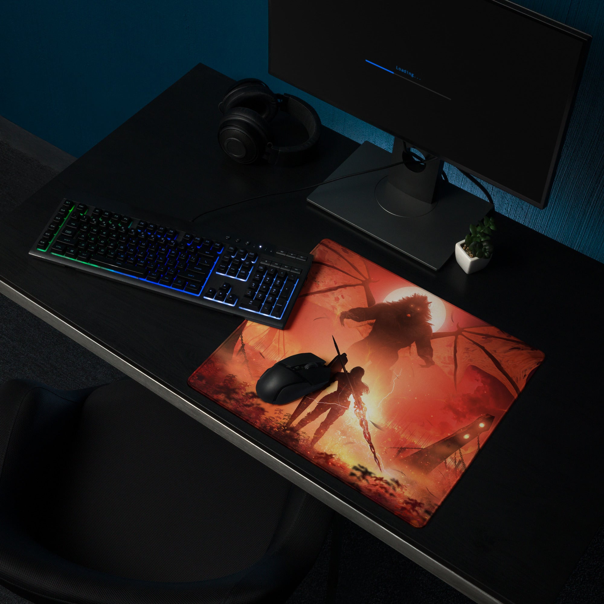Gaming Mouse Pad Red Orange Fiery Battle Scene for Gaming Desk Setup Digital Art