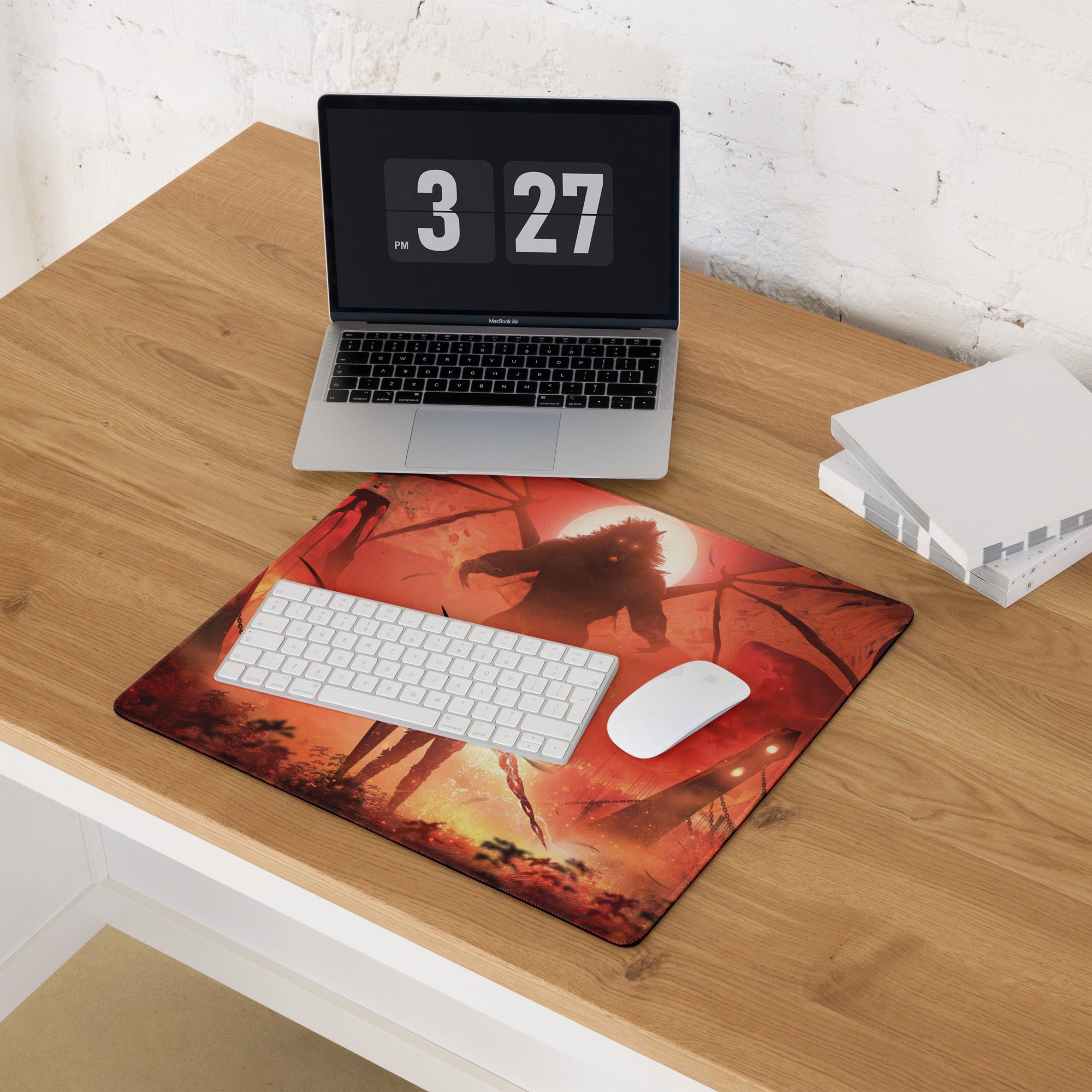Gaming Mouse Pad Red Orange Fiery Battle Scene for Gaming Desk Setup Digital Art