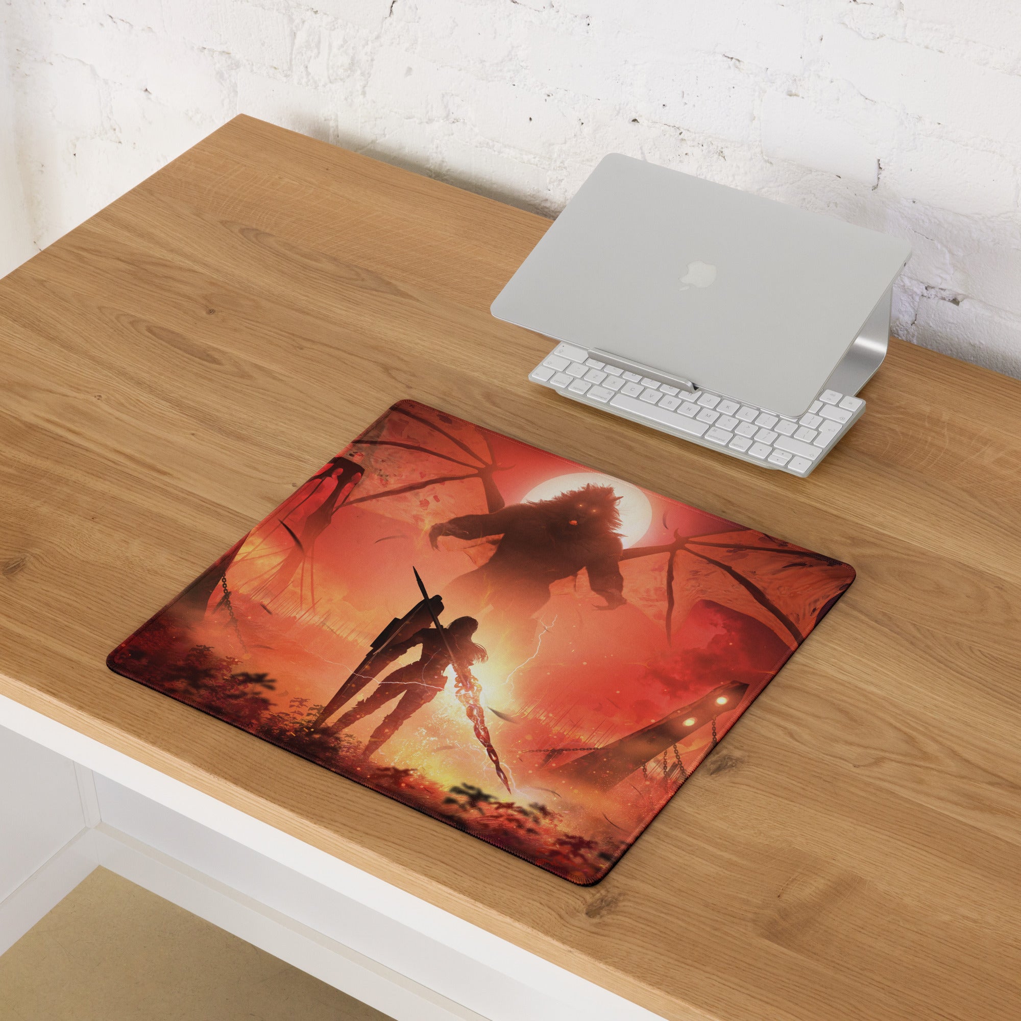 Gaming Mouse Pad Red Orange Fiery Battle Scene for Gaming Desk Setup Digital Art