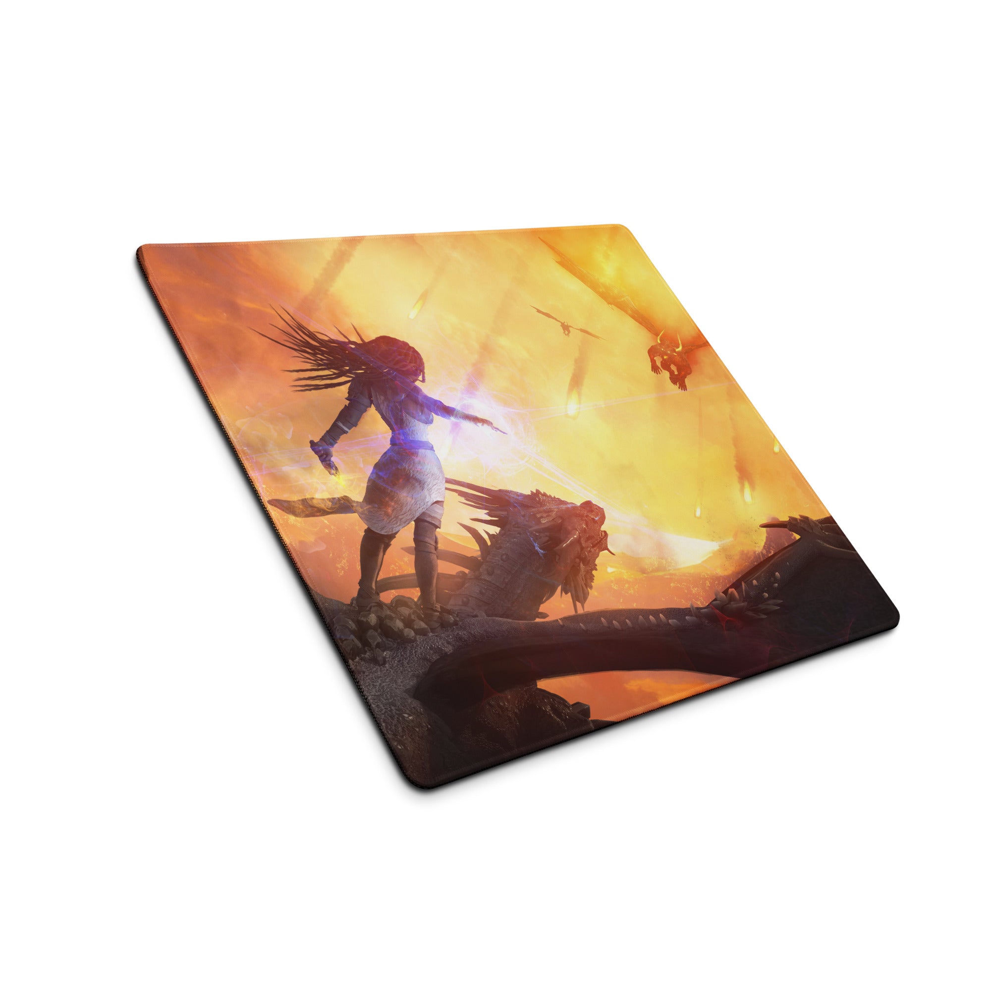 Gaming Mouse Pad Fiery Orange Yellow For Gaming Desk Cinematic Fantasy Art Large Anti Slip Edge Stitched Digital Artwork