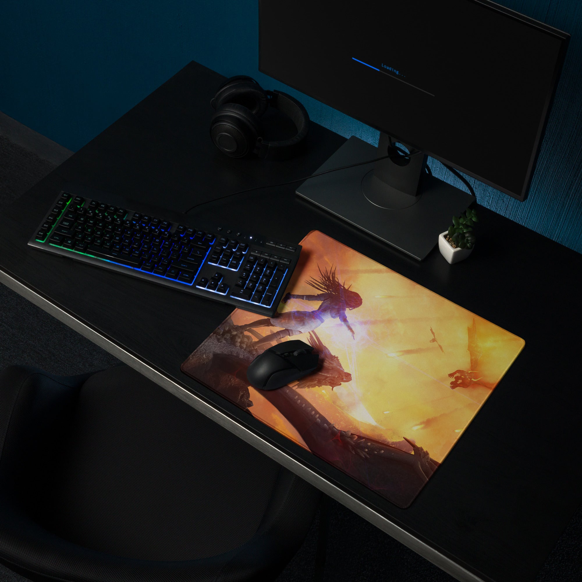 Gaming Mouse Pad Fiery Orange Yellow For Gaming Desk Cinematic Fantasy Art Large Anti Slip Edge Stitched Digital Artwork