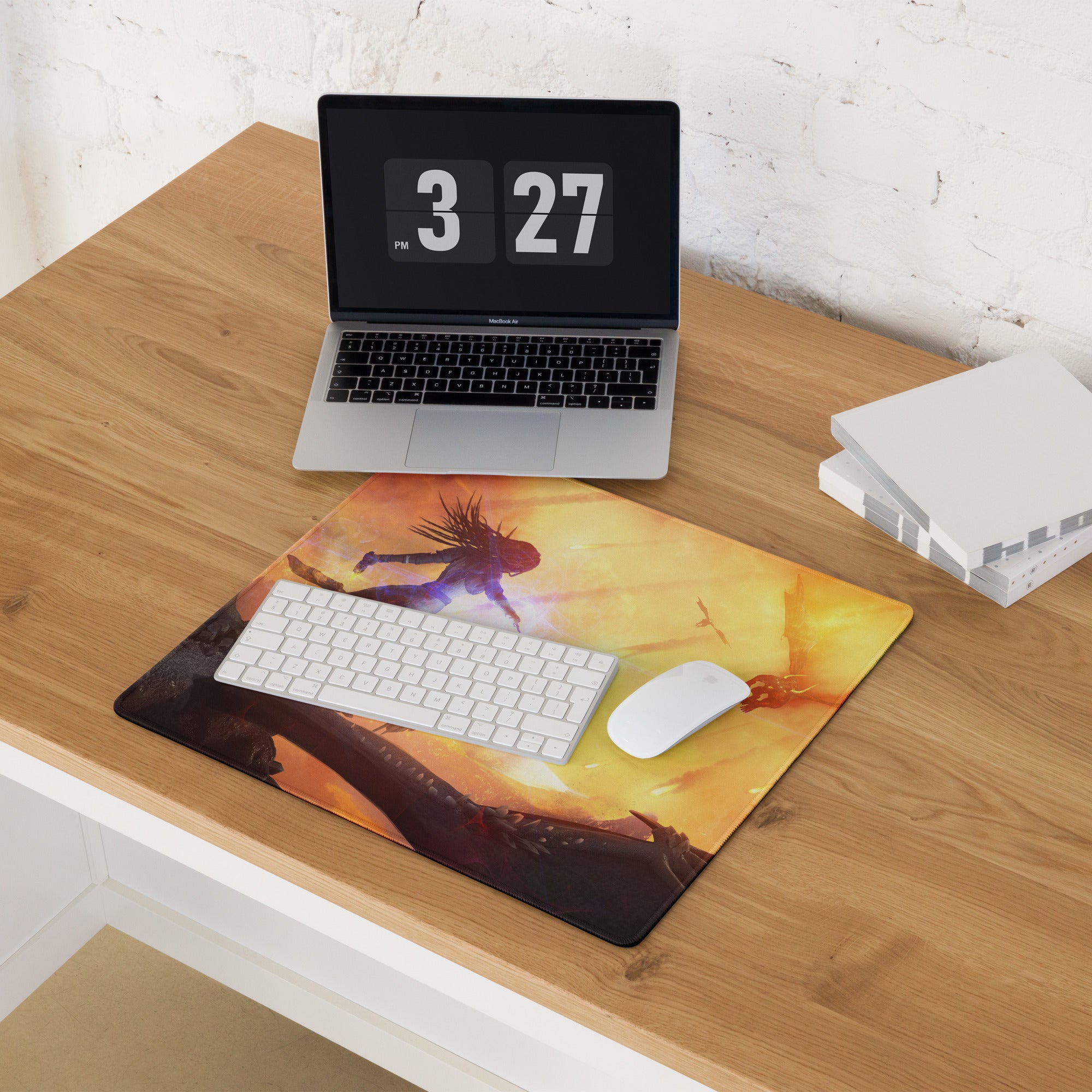 Gaming Mouse Pad Fiery Orange Yellow For Gaming Desk Cinematic Fantasy Art Large Anti Slip Edge Stitched Digital Artwork