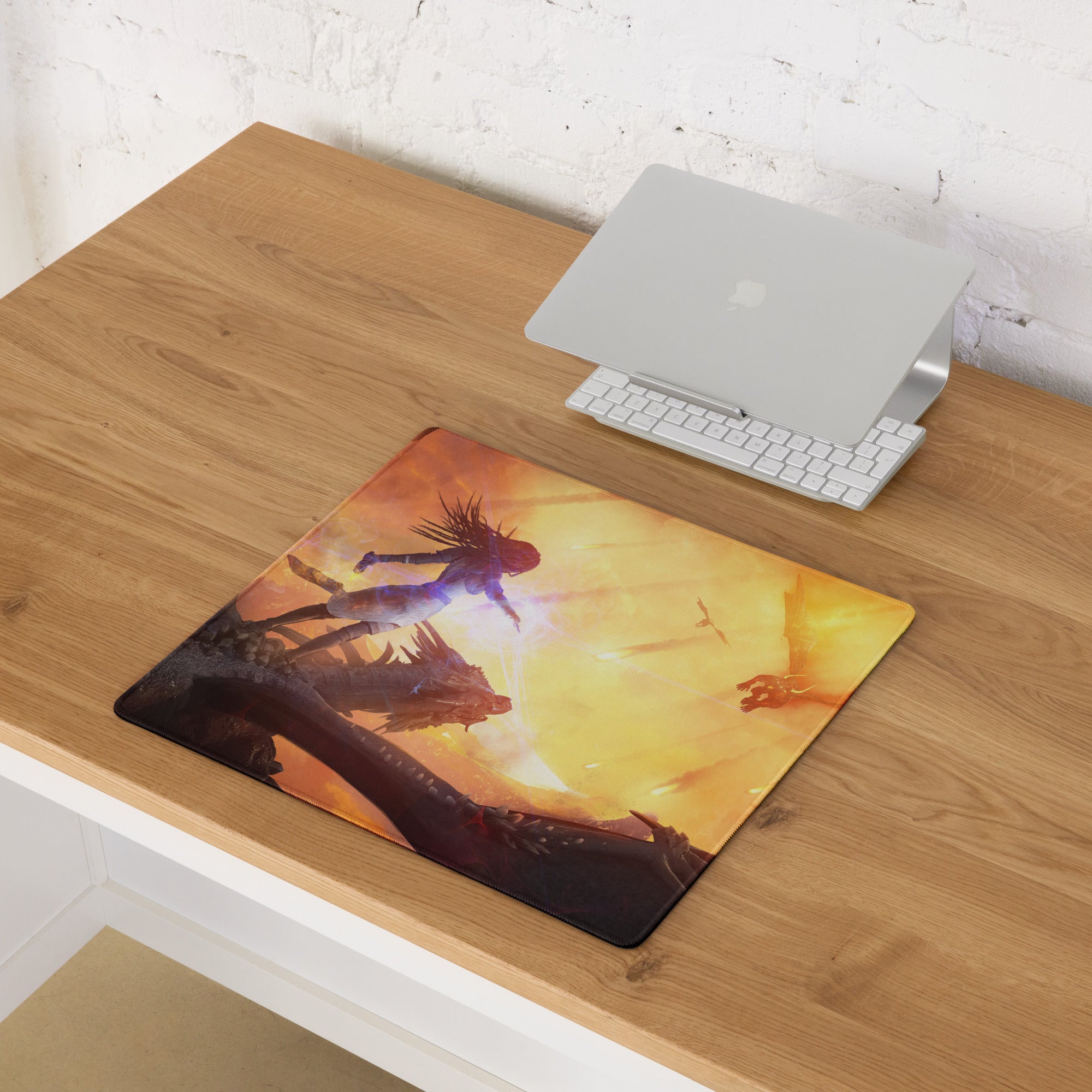 Gaming Mouse Pad Fiery Orange Yellow For Gaming Desk Cinematic Fantasy Art Large Anti Slip Edge Stitched Digital Artwork
