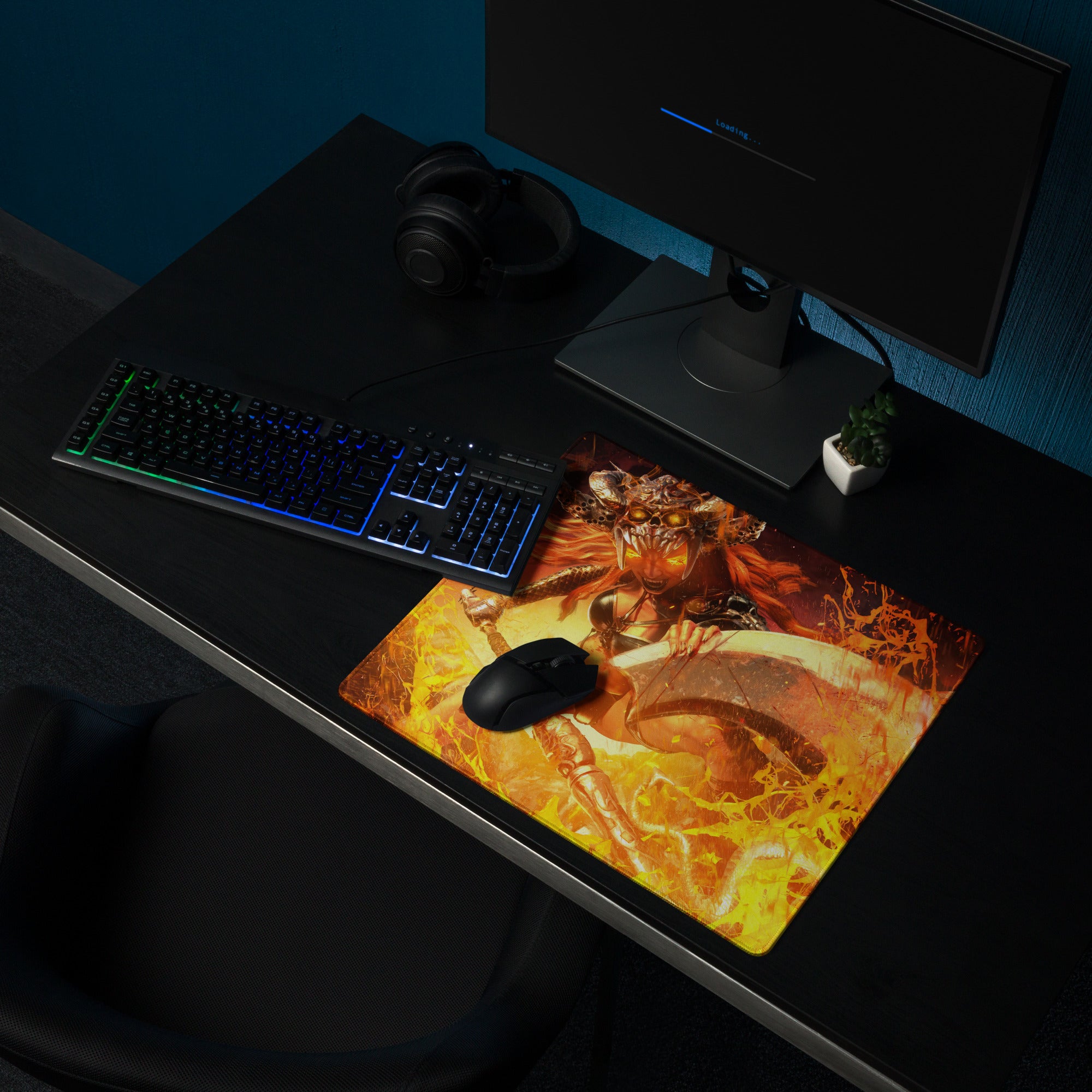 Gaming Mouse Pad Orange Red For Gaming Desk Setup Fiery Fantasy Battle Art Non Slip Large Mat