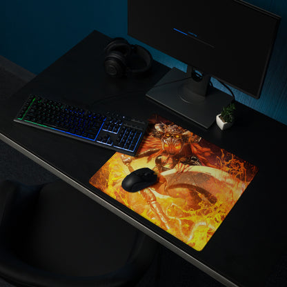 Gaming Mouse Pad Orange Red For Gaming Desk Setup Fiery Fantasy Battle Art Non Slip Large Mat