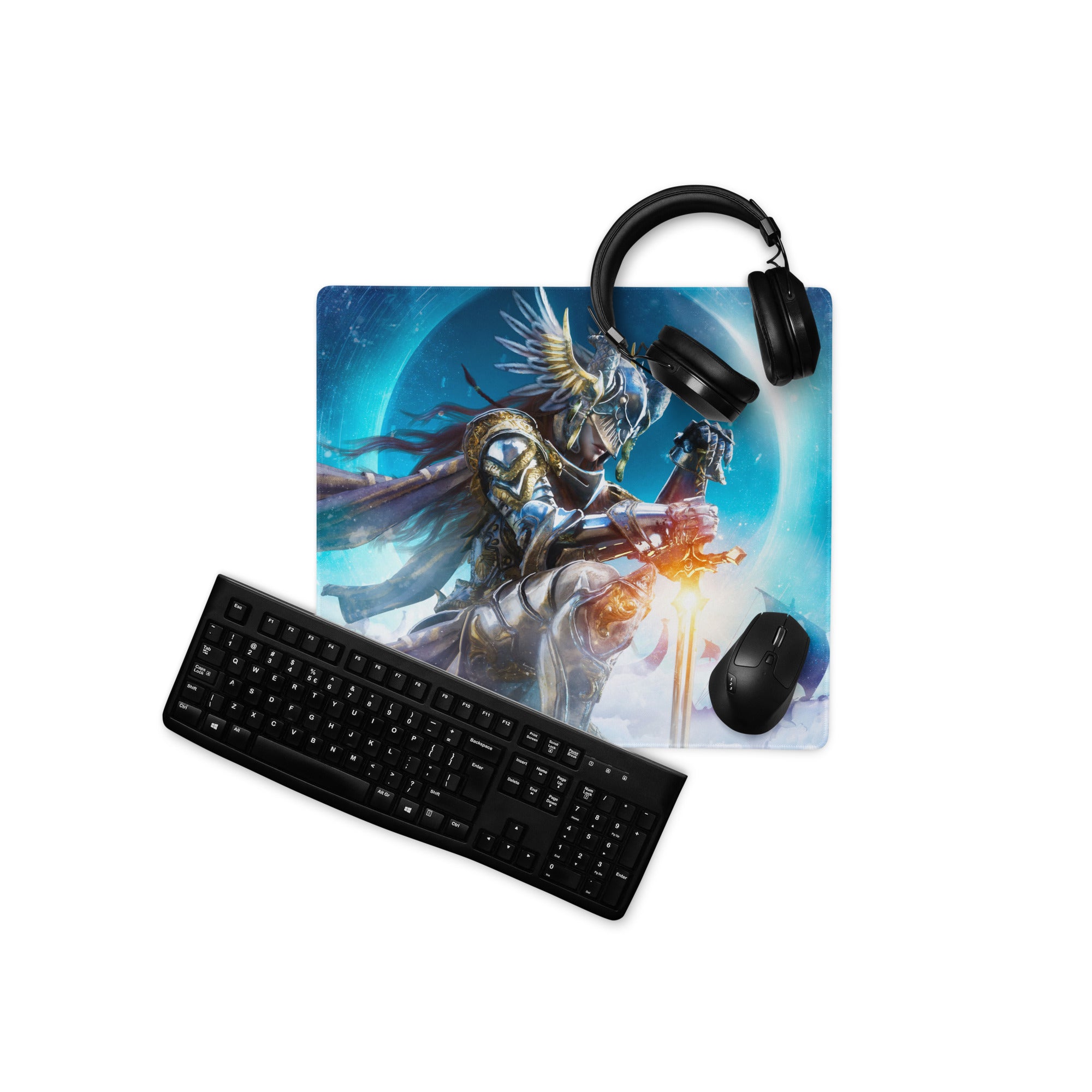 Gaming Mouse Pad Blue Dragon Knight Desk Mat For PC Setup Modern Epic Gaming Style