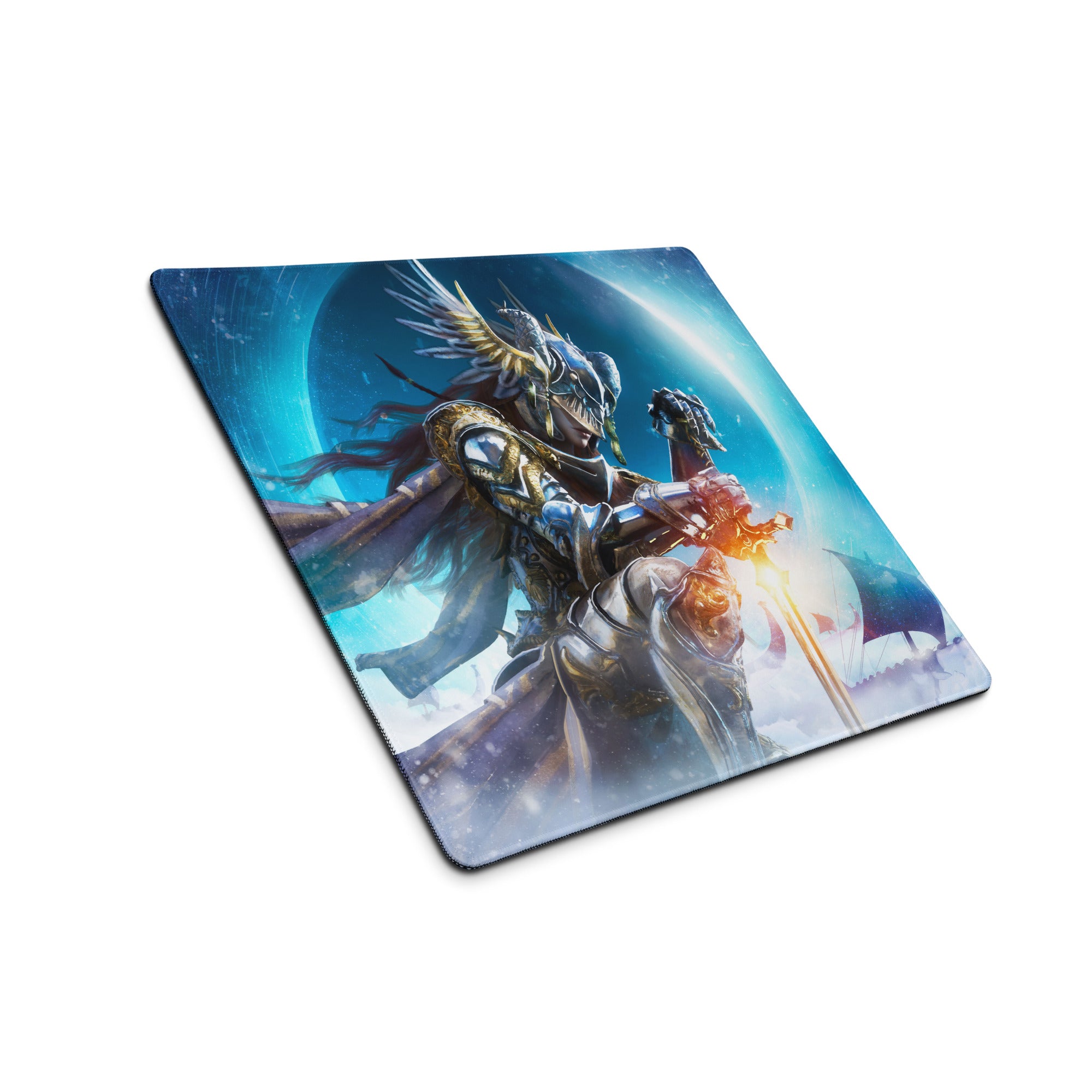 Gaming Mouse Pad Blue Dragon Knight Desk Mat For PC Setup Modern Epic Gaming Style