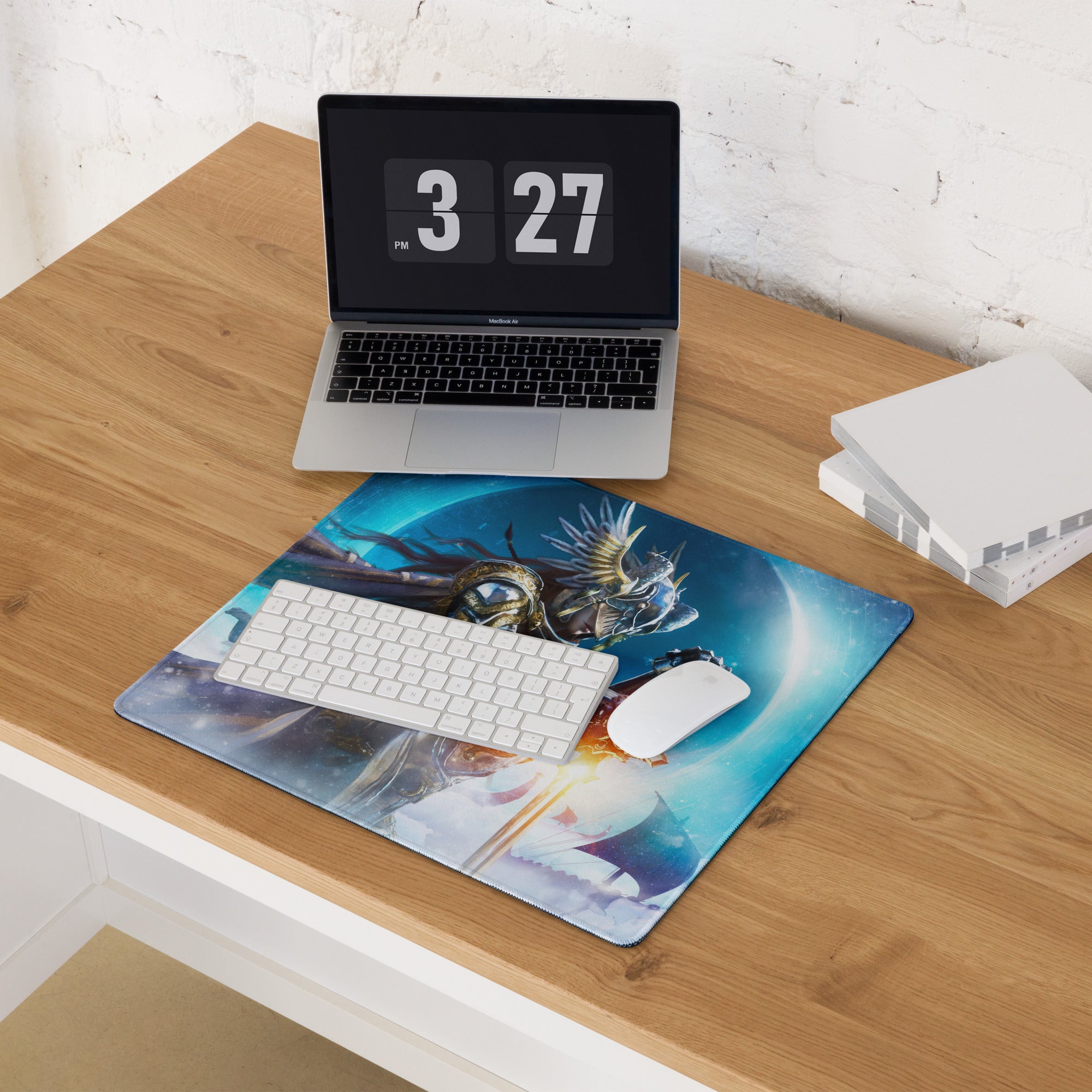 Gaming Mouse Pad Blue Dragon Knight Desk Mat For PC Setup Modern Epic Gaming Style