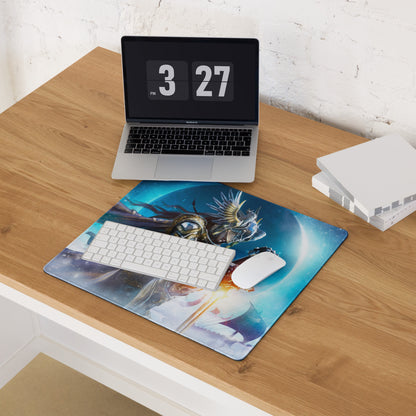 Gaming Mouse Pad Blue Dragon Knight Desk Mat For PC Setup Modern Epic Gaming Style