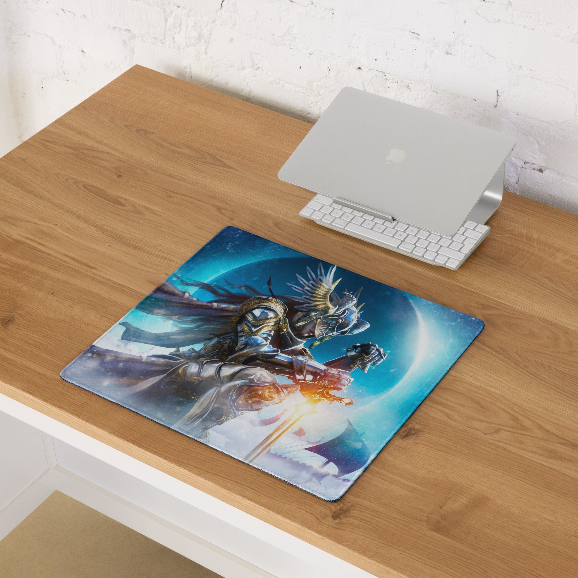Gaming Mouse Pad Blue Dragon Knight Desk Mat For PC Setup Modern Epic Gaming Style